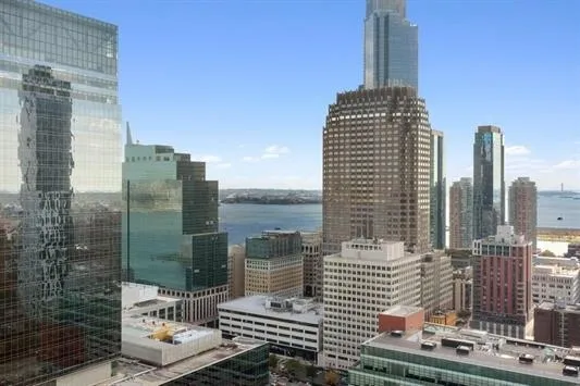 a city view with tall buildings