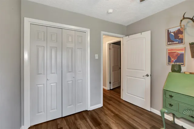 a view of a livingroom with wooden floor and closet