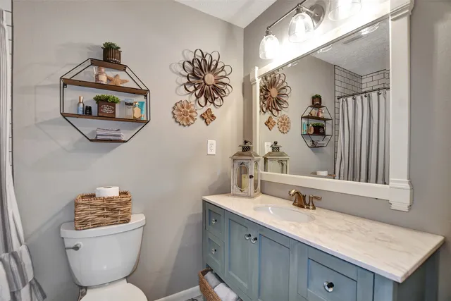 a bathroom with a toilet a sink and mirror