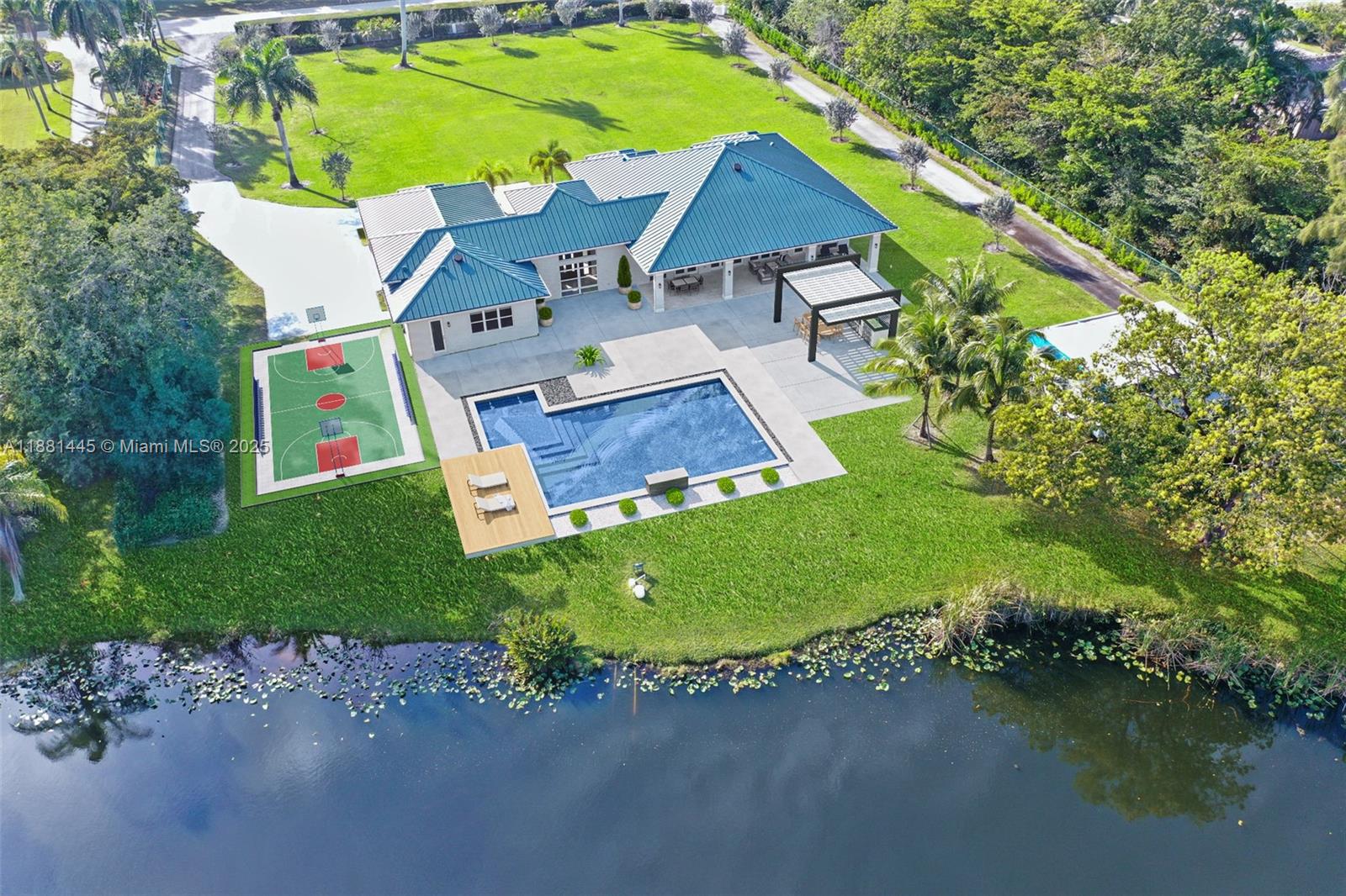 2400 Southwest 112th Avenue Davie, FL 33325 - Photo 5 of 61 Rendering of Resort Pool, Summer Kitchen and Sport Court Overlooking Lake