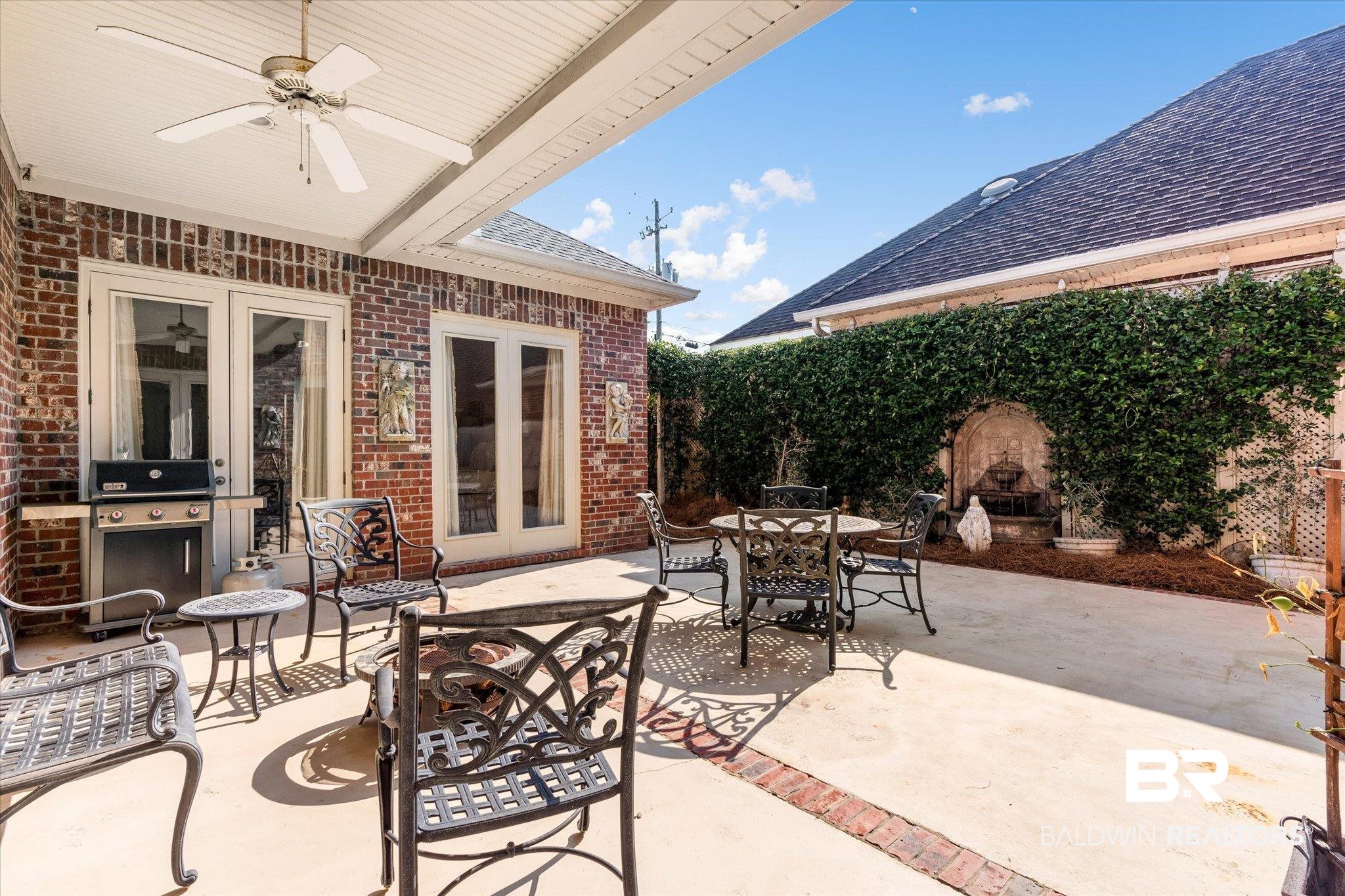 3963 Wimbledon Park Mobile, AL 36608 - Photo 47 of 51 View of patio / terrace featuring ceiling fan, a grill, and french doors