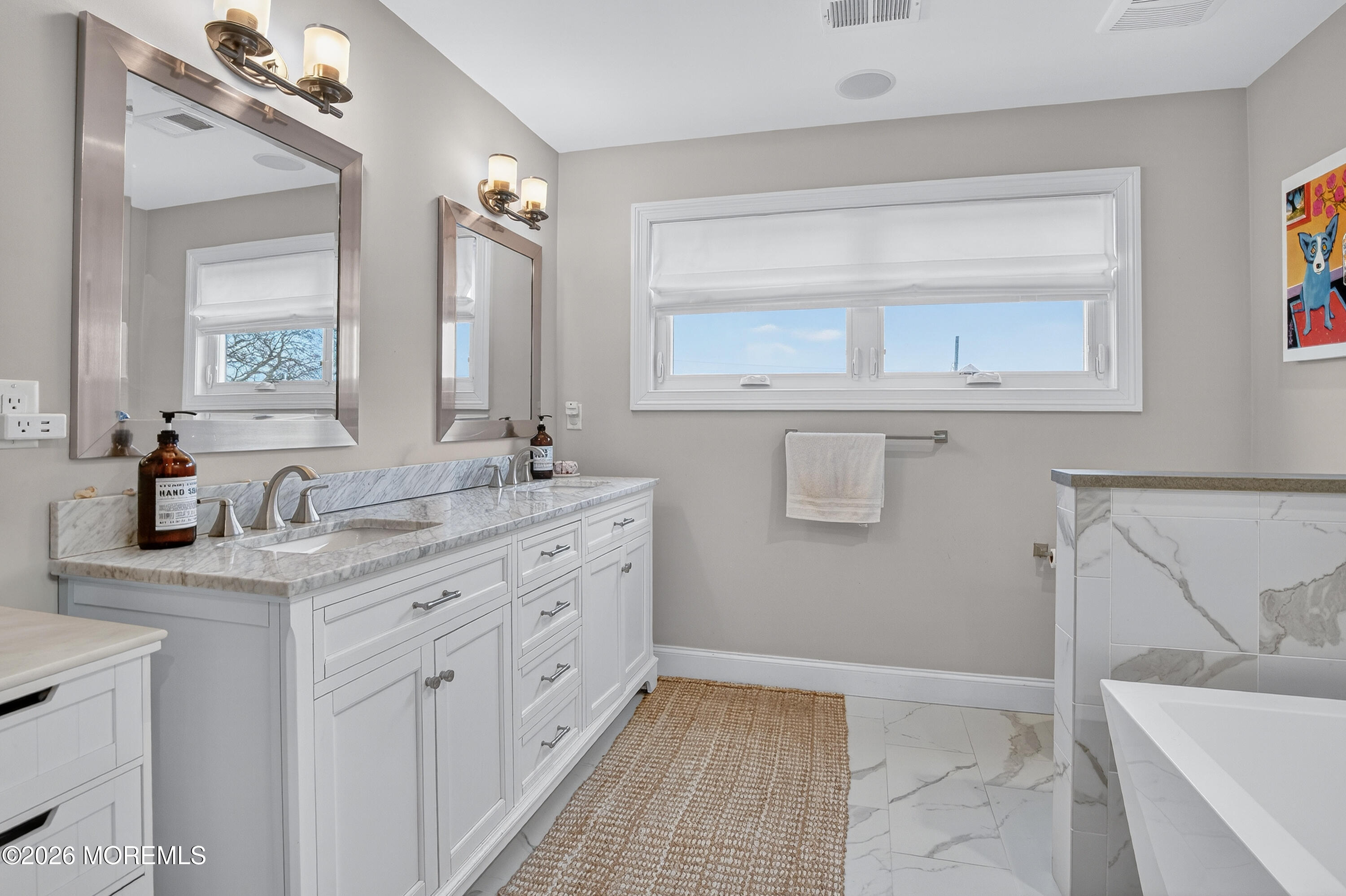 27 5th Street Highlands, NJ 07732 - Photo 19 of 62 a bathroom with a granite countertop sink mirror and vanity