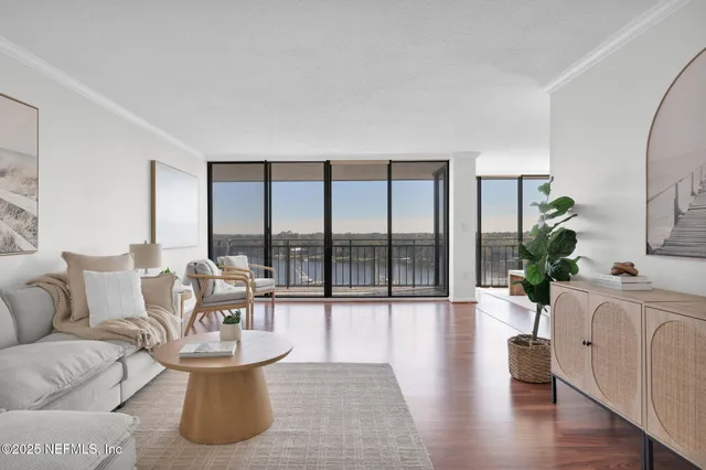 a view of a hallway with seating area