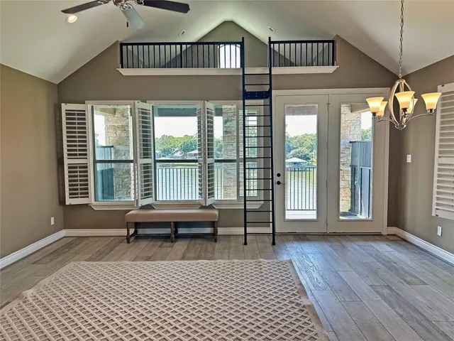 a view of a house with a large window