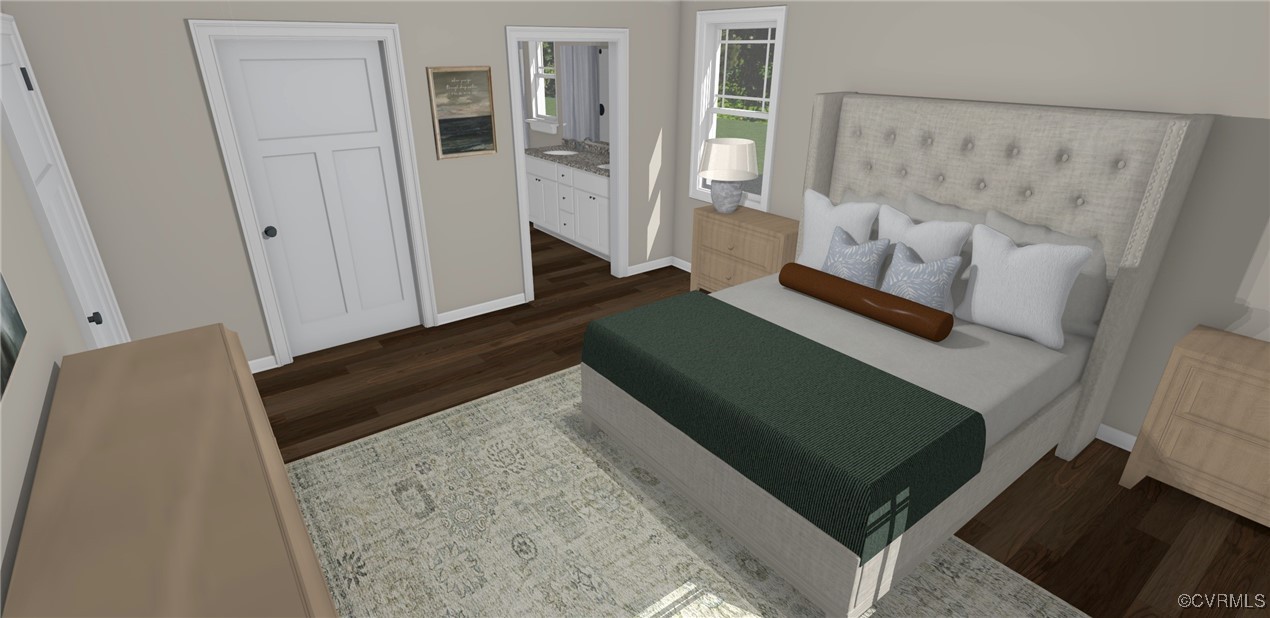 1833 Bumpass Road Bumpass, VA 23024 - Photo 19 of 25 Bedroom featuring baseboards and dark wood-style f