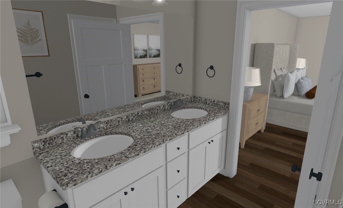 1833 Bumpass Road Bumpass, VA 23024 - Photo 21 of 25 Full bath with double vanity, a sink, and wood fin
