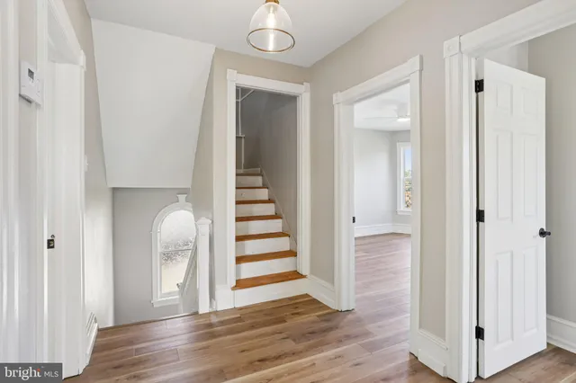 a view of house with a big yard potted plants and large trees