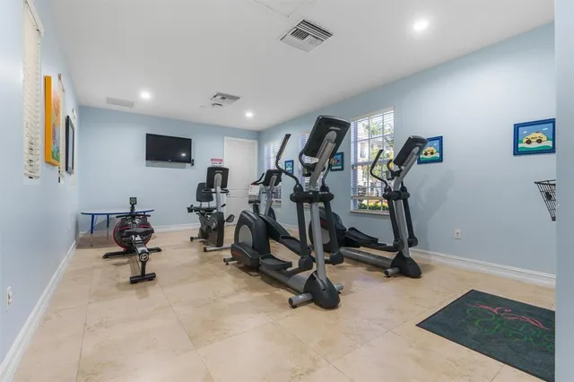 a view of a room with gym equipment