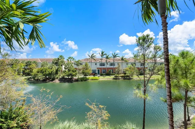 a view of a lake in a city