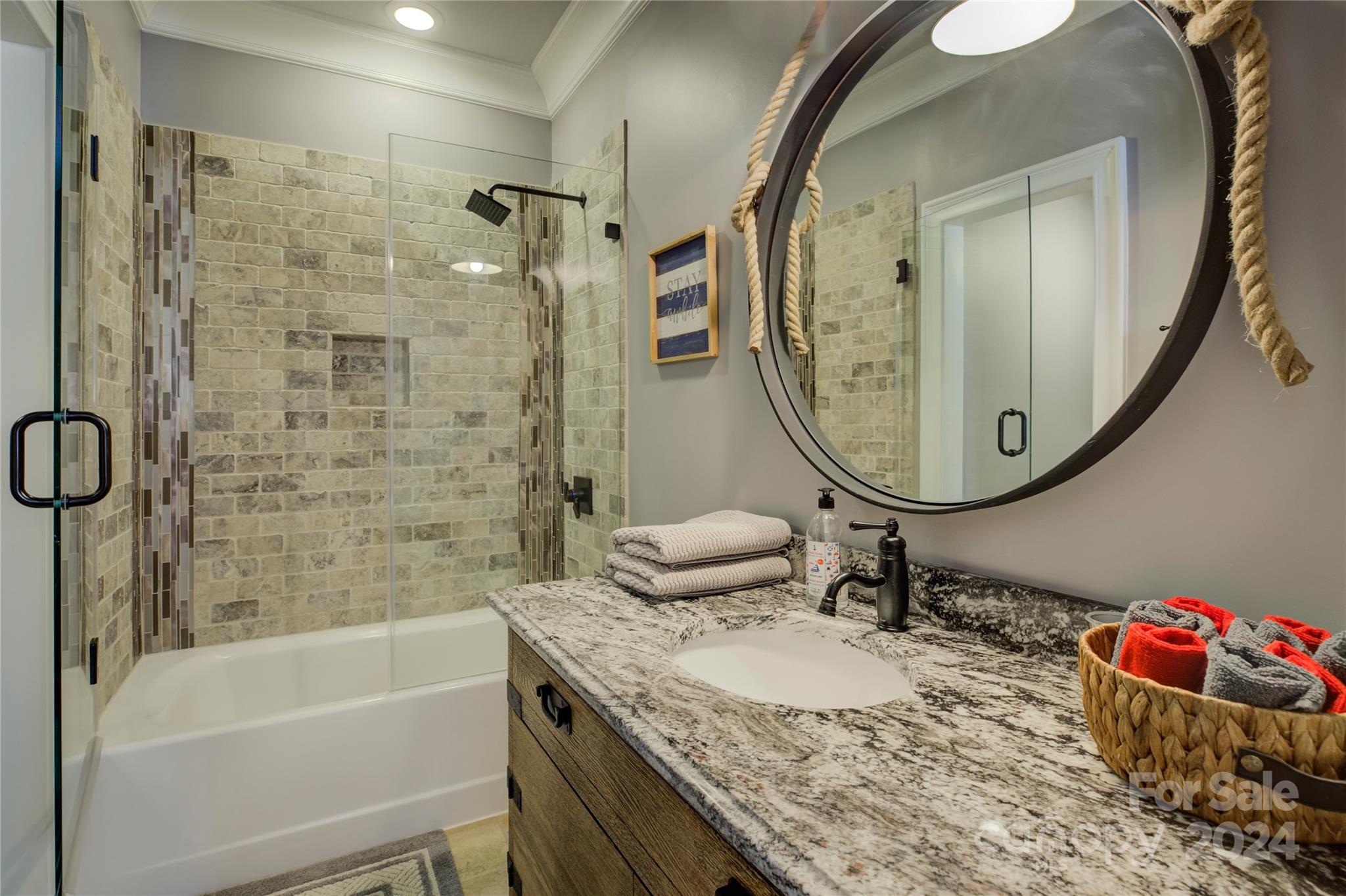 2001 Bessbrook Road Fort Mill, SC 29708 - Photo 32 of 48 a bathroom with a granite countertop sink a mirror and a bathtub
