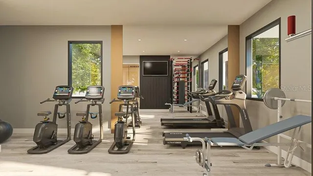 a view of a room with gym equipment