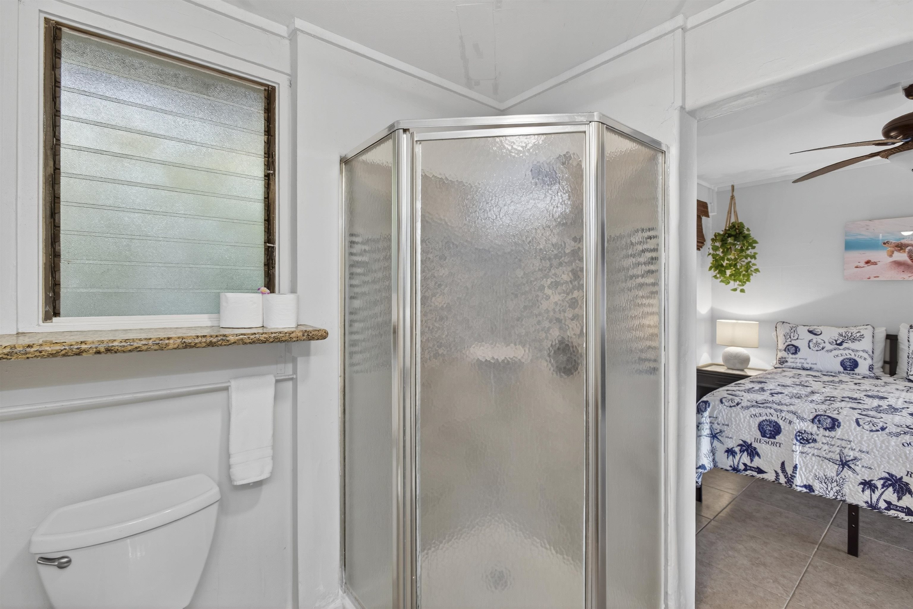 4435 Lower Honoapiilani Road, Unit 111 Lahaina, HI 96761 - Photo 39 of 50 a bathroom with a granite countertop sink a toilet and shower