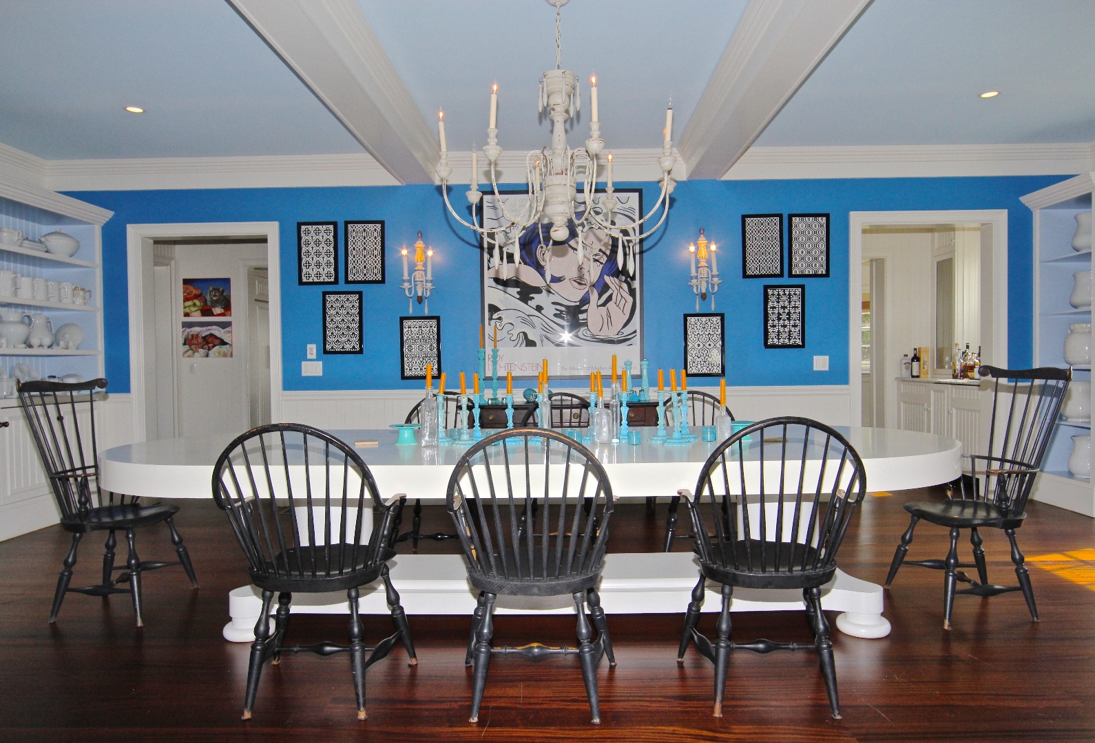 22 Lelands Path Edgartown, MA 02539 - Photo 17 of 87 a view of a dining room with furniture a chandelier and wooden floor