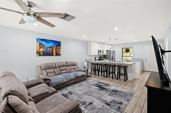 a living room with furniture