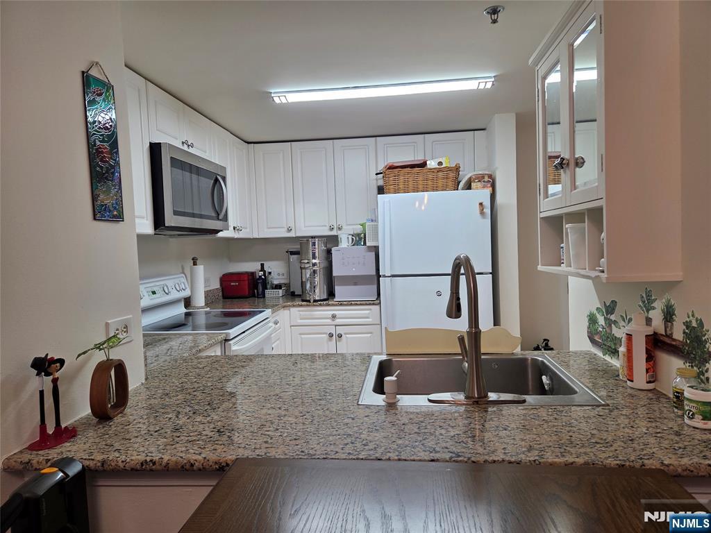 100 Old Palisade Road, Unit 803 Fort Lee, NJ 07024 - Photo 6 of 16 a kitchen with stainless steel appliances granite countertop a sink refrigerator and microwave