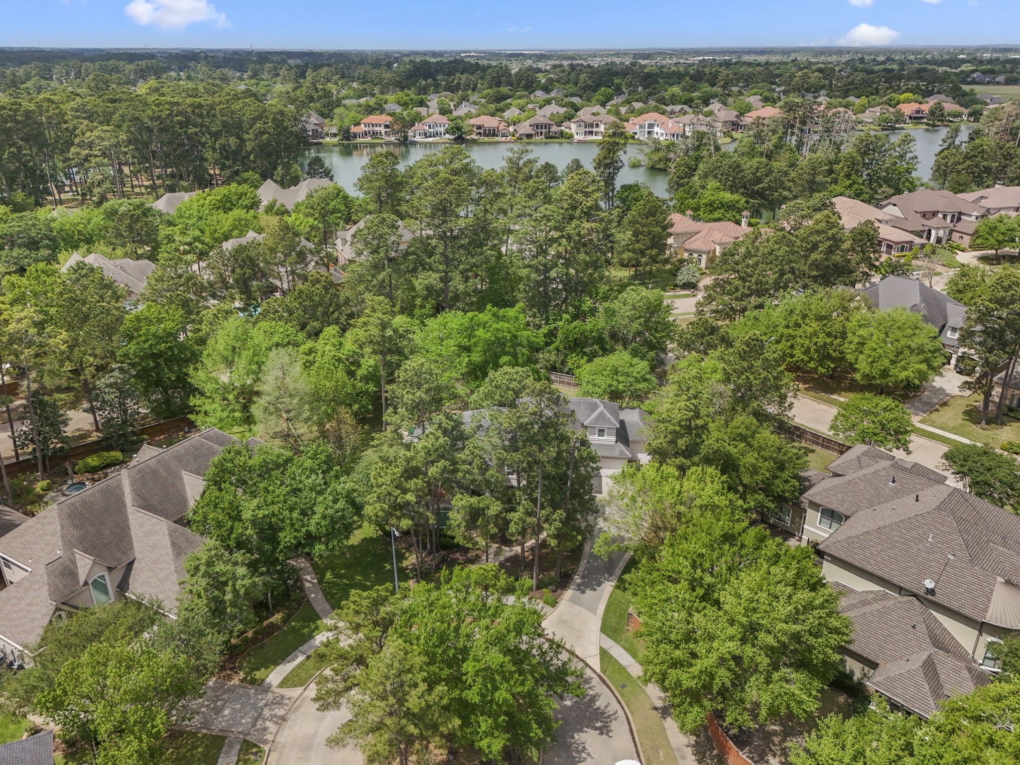 15 Lochbury Court Spring, TX 77379 - Photo 33 of 48 An aerial view of the home as it sits on a private lot with no back neighbors, on a cul-de-sac street surrounded by beautiful established shade trees. Never lose power w/ full home generator.