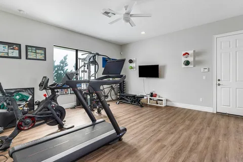 a view of a room with gym equipment