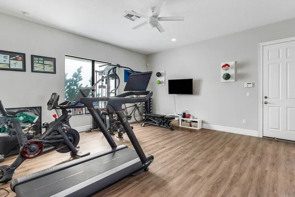 a view of a room with gym equipment