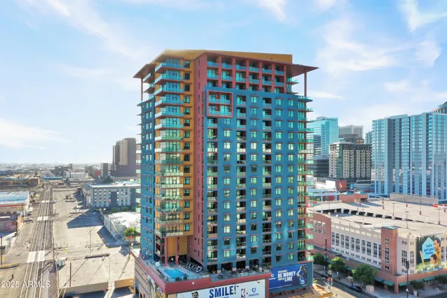 a view of a building from a balcony