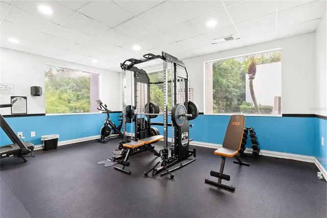 a view of a room with gym equipment