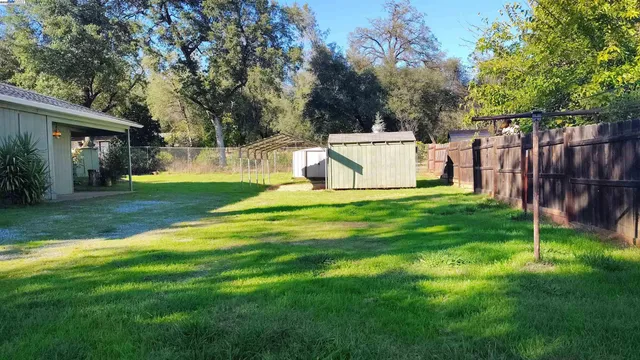 a view of a house with backyard and a tree