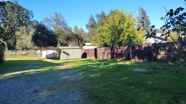 a view of a house with backyard and a tree
