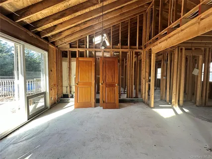 a view of a room with windows