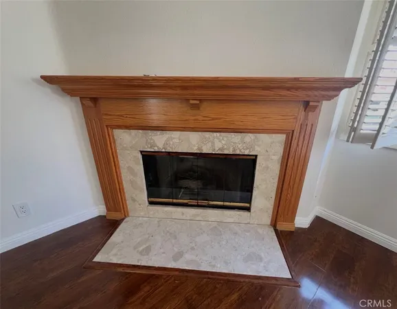 a living room with a fireplace