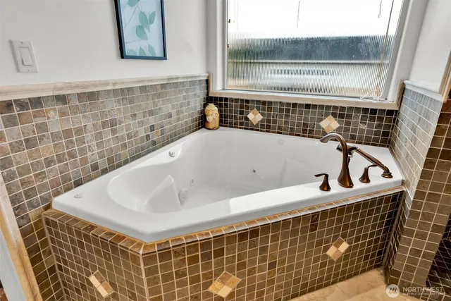 a bathroom with a bathtub