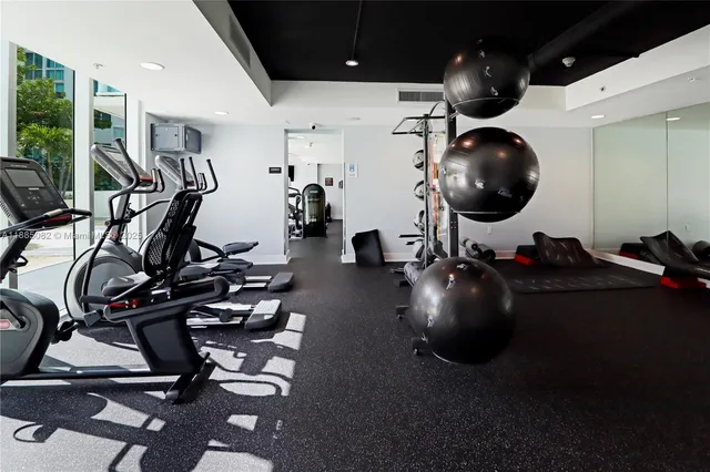 a view of a room with gym equipment