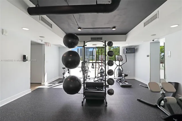 a room with gym equipment