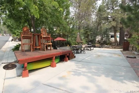 a view of a park with chairs