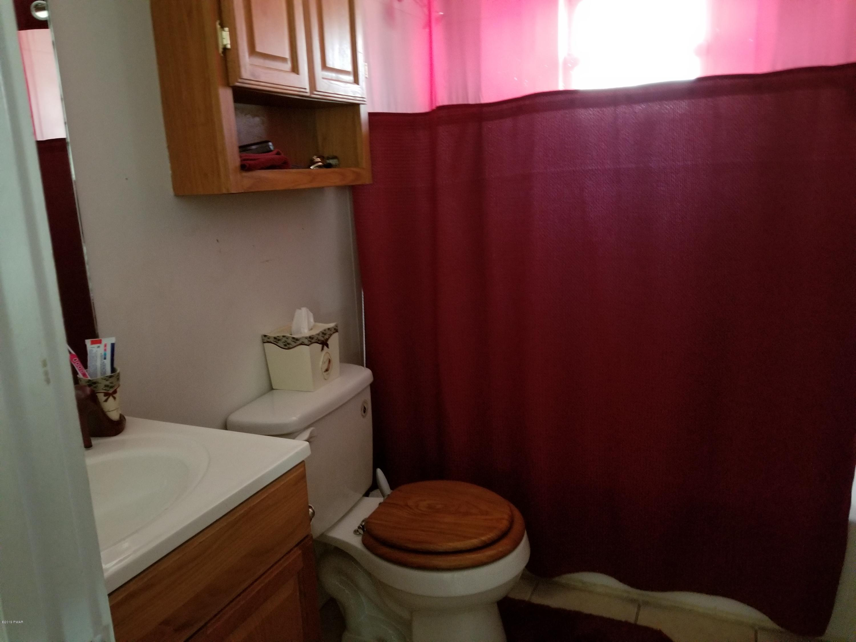 108 Red Pine Road Dingmans Ferry, PA 18328 - Photo 9 of 15 a bathroom with a toilet a sink and a shower curtain