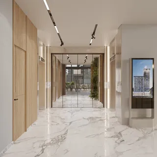 a view of a bedroom with a bed and glass door