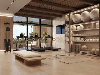 a living room with furniture a air conditioner and a table