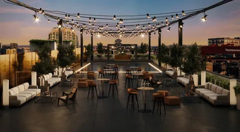 a building outdoor space with patio furniture