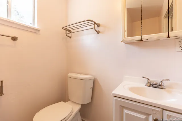 a bathroom with a sink a toilet and a mirror
