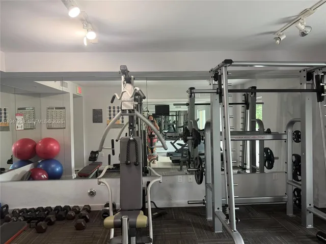 a view of a room with gym equipment