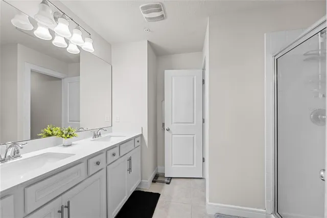 a bedroom with 2 bed and a painting on the wall