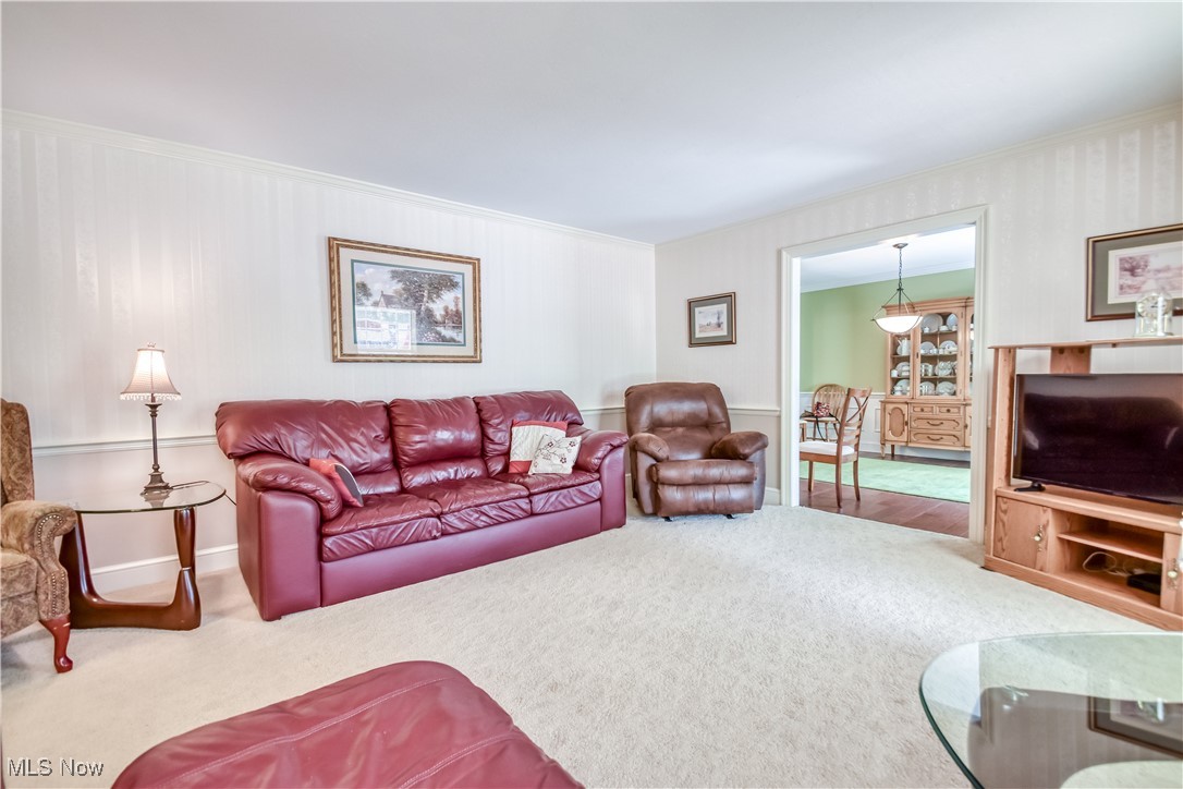 9715 Johnnycake Ridge Road Mentor, OH 44060 - Photo 22 of 50 Living room with carpet flooring and ornamental molding