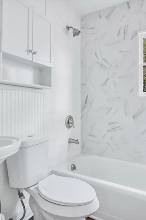 a bathroom with a toilet and a bathtub