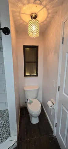 a bathroom with a toilet and a shower