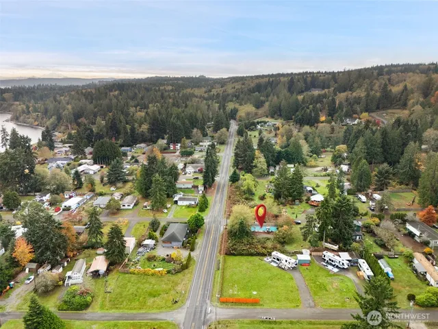 a view of a lake with houses