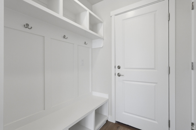 1353 Mapleton Hts Court Mapleton, UT 84664 - Photo 16 of 50 Entry from the garage Mudroom featuring dark wood finished floors