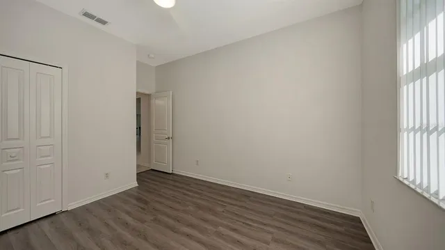 a view of a garden with a bench