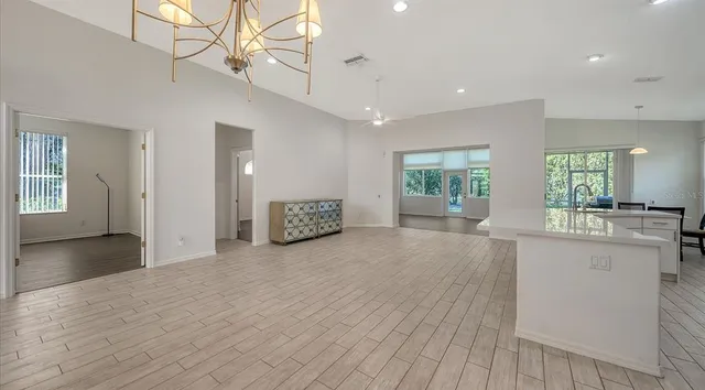 an empty room with a large window