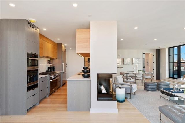 a large kitchen with lots of counter space