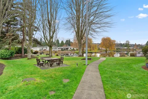 a view of a park with bench and trees