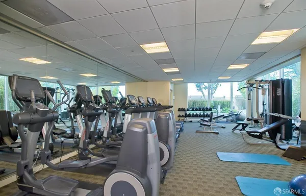 a view of a room with gym equipment