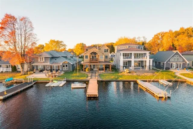 a view of a swimming pool with lounge chairs
